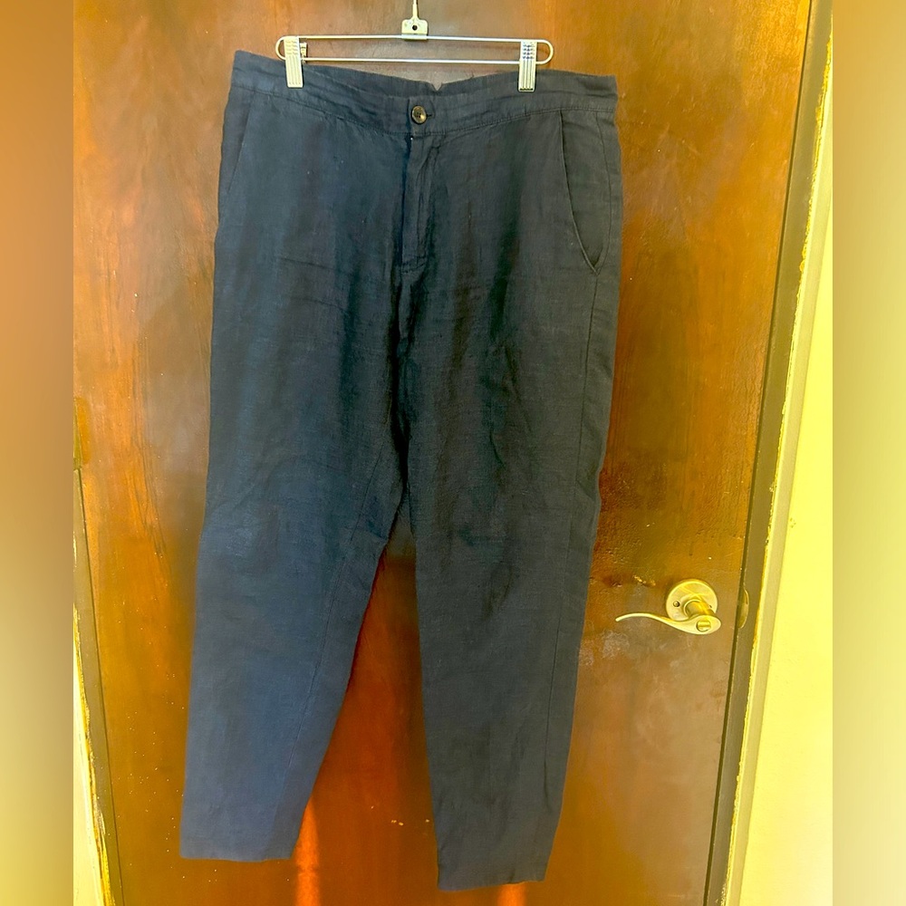 Mango linen navy dress pants
